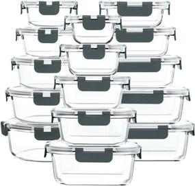 img 4 attached to 30-Piece Glass Food Storage Containers Set with Enhanced Snap Locking Lids - Airtight Glass Meal Prep Containers - Microwave, Oven, Freezer, and Dishwasher Safe