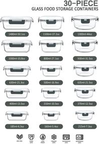 img 3 attached to 30-Piece Glass Food Storage Containers Set with Enhanced Snap Locking Lids - Airtight Glass Meal Prep Containers - Microwave, Oven, Freezer, and Dishwasher Safe