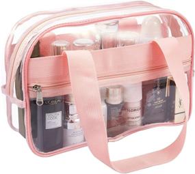 img 1 attached to 💄 Pink Premium Clear Makeup Cosmetic Toiletry Organizer Bag - Ideal for Gym, Work, Travel, or Concerts!