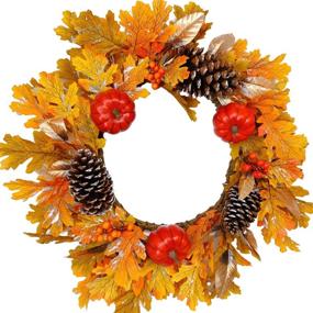 img 4 attached to 🍁 Festive Autumn Décor: Yarteyee 20" Fall Pumpkin Pine Cone Maple Leaf Wreaths for Front Door