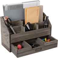 🗄️ multi-functional rustic wooden office desk organizer: 5 compartment with 2 drawers for enhanced storage & desktop mail rack – ideal for pens, notebooks, folders, pencils, jewelry & office supplies (rock grey) логотип