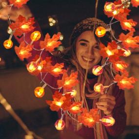 img 2 attached to 🎃 TOPLEE Thanksgiving Pumpkin Lights: 3 Pack Maple Fall String Lights for Indoor & Outdoor Decor - 30ft 60 LED Waterproof Battery Operated Fall Garland