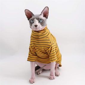 img 2 attached to 🐱 Soft Cotton Vintage Stripes Turtleneck Sphynx Hairless Cat T-Shirts - Warm Pet Clothes for Cats and Small Dogs - Round Collar Sleeveless Vest - Cats & Small Dogs Apparel