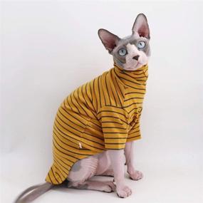 img 1 attached to 🐱 Soft Cotton Vintage Stripes Turtleneck Sphynx Hairless Cat T-Shirts - Warm Pet Clothes for Cats and Small Dogs - Round Collar Sleeveless Vest - Cats & Small Dogs Apparel
