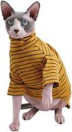 🐱 soft cotton vintage stripes turtleneck sphynx hairless cat t-shirts - warm pet clothes for cats and small dogs - round collar sleeveless vest - cats & small dogs apparel logo