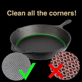 img 2 attached to 🔗 ERGONOW Fine Ring Cast Iron Chainmail Scrubber - 316 Stainless Steel Skillet Cleaner – Dish Scrubber with Built-in Silicone and Welded Rings - Ideal for Cast Iron Pots, BBQ, Dishes (Standard Size)
