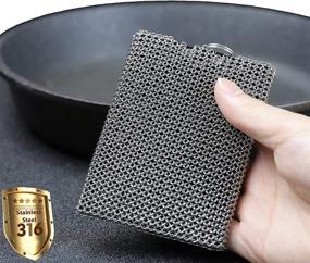 img 4 attached to 🔗 ERGONOW Fine Ring Cast Iron Chainmail Scrubber - 316 Stainless Steel Skillet Cleaner – Dish Scrubber with Built-in Silicone and Welded Rings - Ideal for Cast Iron Pots, BBQ, Dishes (Standard Size)