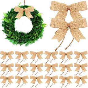 img 4 attached to 🎀 Handmade 3 Inch Burlap Bows: Decorative Christmas Knot Ornament for Tree & Wreath Decoration - 24-Piece Pack