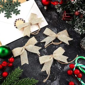 img 2 attached to 🎀 Handmade 3 Inch Burlap Bows: Decorative Christmas Knot Ornament for Tree & Wreath Decoration - 24-Piece Pack