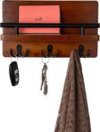 📬 contemporary wall organizer: modern mail & magazine holder with key hooks - stylish pine wood wall mount - brown décor for entryway логотип