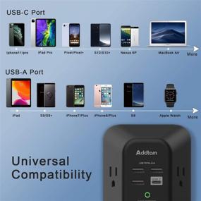img 2 attached to 🔌 Addtam USB Wall Charger Surge Protector - 5 Outlet Extender with 4 USB Charging Ports (1 USB C, 4.5A Total), 3-Sided 1800J Power Strip Multi-Plug Outlet Adapter with Widely Spaced Outlets in Black