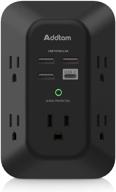 🔌 addtam usb wall charger surge protector - 5 outlet extender with 4 usb charging ports (1 usb c, 4.5a total), 3-sided 1800j power strip multi-plug outlet adapter with widely spaced outlets in black logo