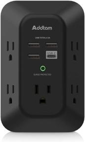 img 4 attached to 🔌 Addtam USB Wall Charger Surge Protector - 5 Outlet Extender with 4 USB Charging Ports (1 USB C, 4.5A Total), 3-Sided 1800J Power Strip Multi-Plug Outlet Adapter with Widely Spaced Outlets in Black