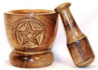 🪵 elegant wooden pentagram mortar and pestle set for efficient grinding and mixing логотип