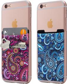 img 1 attached to Stretchy Paisley Stick On Card Holder: Perfect Wallet Pocket for iPhone, Android & All Smartphones