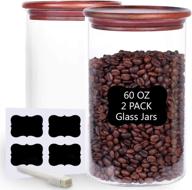 tzerotone glass coffee bean canisters - 2 piece 60oz thicken airtight storage containers with acacia lid, labels, and stackable design - large glass jars for ground coffee, rice, cookies, tea, flour, sugar логотип