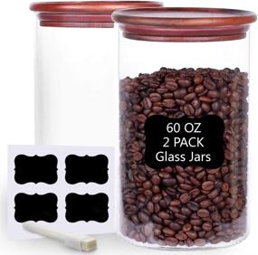 img 4 attached to Tzerotone Glass Coffee Bean Canisters - 2 Piece 60oz Thicken Airtight Storage Containers with Acacia Lid, Labels, and Stackable Design - Large Glass Jars for Ground Coffee, Rice, Cookies, Tea, Flour, Sugar