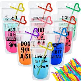 img 4 attached to 🥤 36 Sets of 9 Styles Drink Pouches with Straws - Plastic Drink Bags with Zipper, Ideal Party Beverage Bags and Juice Pouches for Adults and Teens