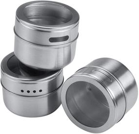 img 3 attached to Bekith 20-Pack Stainless Steel Magnetic Spice Tins for Versatile Storage - 🧲 Clear Lid with Sift or Pour Feature, Magnetic Attachments for Refrigerator and Grill