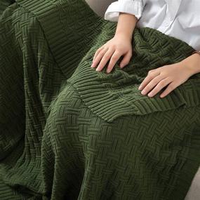 img 2 attached to RUDONG M Eco-friendly Forest Green Cotton Cable Knit Throw Blanket, Cozy and Warm Knitted Couch Cover Blankets, 50 x 60 Inch