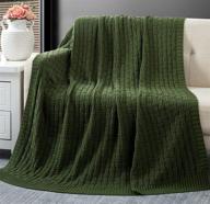 rudong m eco-friendly forest green cotton cable knit throw blanket, cozy and warm knitted couch cover blankets, 50 x 60 inch logo