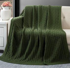 img 4 attached to RUDONG M Eco-friendly Forest Green Cotton Cable Knit Throw Blanket, Cozy and Warm Knitted Couch Cover Blankets, 50 x 60 Inch