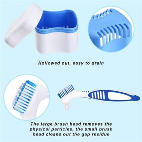 img 2 attached to 🦷 Denture Bath Set: 2 Denture Cups with Cleaner Brushes, Boxes, Holder, and Basket for Travel and Cleaning (Blue, Red, Purple)