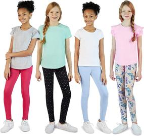 img 4 attached to VIGOSS Girls' Leggings 4-Pack - Soft Stretch Cotton, Stylish, Assorted Solid Colors and Patterns