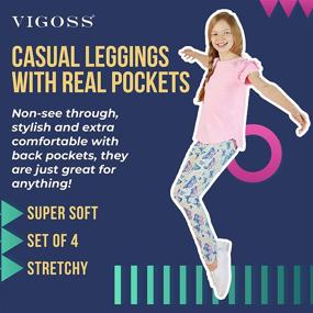 img 1 attached to VIGOSS Girls' Leggings 4-Pack - Soft Stretch Cotton, Stylish, Assorted Solid Colors and Patterns