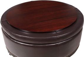 img 1 attached to 🛋️ OSP Home Furnishings Augusta Round Storage Ottoman - Decorative Nailheads, Flip Over Lid, Serving Tray Surface - Espresso Faux Leather