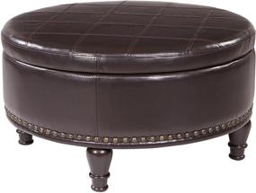 img 2 attached to 🛋️ OSP Home Furnishings Augusta Round Storage Ottoman - Decorative Nailheads, Flip Over Lid, Serving Tray Surface - Espresso Faux Leather