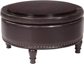 img 3 attached to 🛋️ OSP Home Furnishings Augusta Round Storage Ottoman - Decorative Nailheads, Flip Over Lid, Serving Tray Surface - Espresso Faux Leather