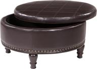 🛋️ osp home furnishings augusta round storage ottoman - decorative nailheads, flip over lid, serving tray surface - espresso faux leather logo