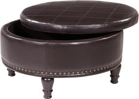 img 4 attached to 🛋️ OSP Home Furnishings Augusta Round Storage Ottoman - Decorative Nailheads, Flip Over Lid, Serving Tray Surface - Espresso Faux Leather