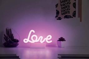 img 3 attached to Merkury Innovations Neon Purple LED Love Sign – 8 Inch Night Light Mood Light with Pedestal, Battery Operated Wall Art, Bedroom Decor, Lamp, Home Accessory, Party and Holiday Decoration