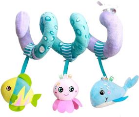 img 4 attached to 🐝 Caterbee Car Seat Toys: Interactive Baby Spiral Plush Stroller Bar Toy for Boys or Girls with Bell and Rattle - Ocean Themed