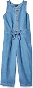 img 4 attached to 👗 Nautica Jumpsuit Chambray Button 14: Stylish Girls' Clothing in Jumpsuits & Rompers