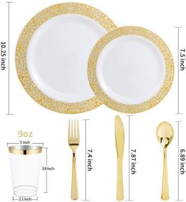 img 3 attached to 🍽️ WELLIFE 175 PCS Gold Disposable Silverware, Lace Design Plastic Plates Set: 25 Dinner Plates 10.25", 25 Salad Plates 7.5", 25 Tumblers 9oz, 50 Forks, 25 Knives, 25 Spoons with Elegant Gold Plates