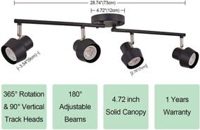 img 3 attached to Adjustable 4-Light Track Lighting Fixtures, Foldable LED Track Ceiling Light for Kitchen, Office, Dining Room, Bar - Black Tone