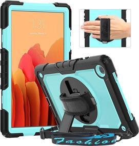 img 4 attached to 📱 Timecity Case: Galaxy Tab A7 10.4" SM-T500/T505/T507 - Built-in Screen Protector, 360° Swivel Kickstand, Hand and Shoulder Strap - Light Blue