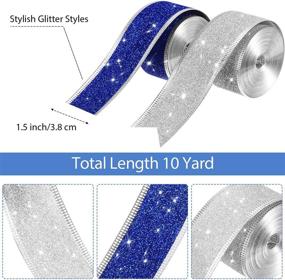 img 1 attached to 🎁 Silver Blue Glitter Wired Ribbon - 2 Rolls of 10 Yards - Wide Ribbon for Christmas Wrapping, Holiday Party, Gift Decoration, DIY Art Craft - 1.5 Inch