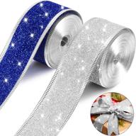 🎁 silver blue glitter wired ribbon - 2 rolls of 10 yards - wide ribbon for christmas wrapping, holiday party, gift decoration, diy art craft - 1.5 inch logo