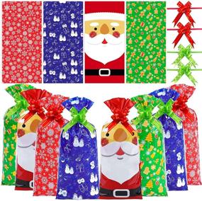 img 4 attached to 🎄 Aneco 160pcs Christmas Cellophane Candy Bags - Assorted Xmas Cellophane Snack Bags with Ties and Bows - Cookie Bags for Xmas Party Supplies