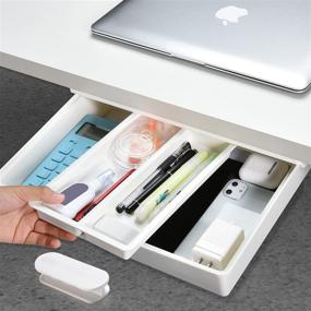 img 4 attached to GiantGo Large Desk Drawer: Convenient Under Desk Storage for Office, Bedroom, School, Kitchen - Self-Adhesive Organizing Solution for iPad, Phone, Pens, Keys, and More