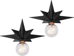 img 4 attached to 🏡 2-Pack Vintage Farmhouse Flush Mount Ceiling Light Fixtures - Small Entryway E26 Moravian Star Light in Unique Black Metal Design for Hall, Stair, Foyer, Closet, Laundry, Porch