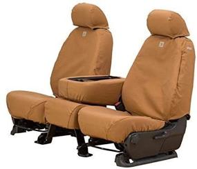 img 1 attached to Carhartt SeatSaver C-Style Bucket Seat Cover, Duck Weave Fabric, Gravel - Set of 2 with Adjustable Headrests