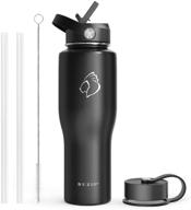 buzio 32oz stainless steel water bottle vacuum insulated - keeps cold for 48 hrs, hot for 24 hrs - black tumbler travel flask with straw lid and flex cap - fits perfectly in car cup holders логотип