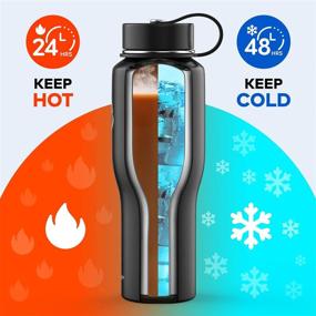 img 2 attached to BUZIO 32oz Stainless Steel Water Bottle Vacuum Insulated - Keeps Cold for 48 Hrs, Hot for 24 Hrs - Black Tumbler Travel Flask with Straw Lid and Flex Cap - Fits Perfectly in Car Cup Holders