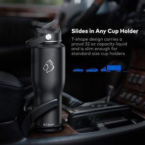 img 3 attached to BUZIO 32oz Stainless Steel Water Bottle Vacuum Insulated - Keeps Cold for 48 Hrs, Hot for 24 Hrs - Black Tumbler Travel Flask with Straw Lid and Flex Cap - Fits Perfectly in Car Cup Holders