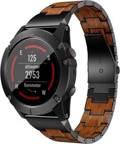 img 3 attached to 🔥 AWMES 26mm Stainless Steel Metal Band with Red Sandalwood Inlay for Garmin Fenix 6X/6X Pro5X/5X Plus/3/3HR Smartwatch (Black)